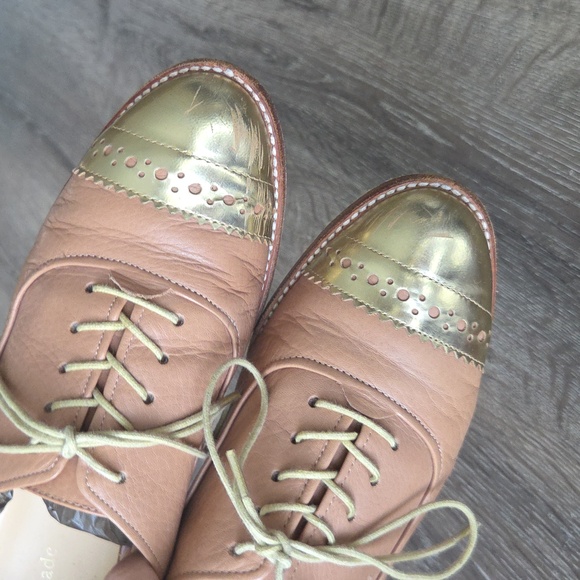 Kate Spade Poppin Oxford Loafers Tan and Gold Flats Size 10 - Picture 7 of 10